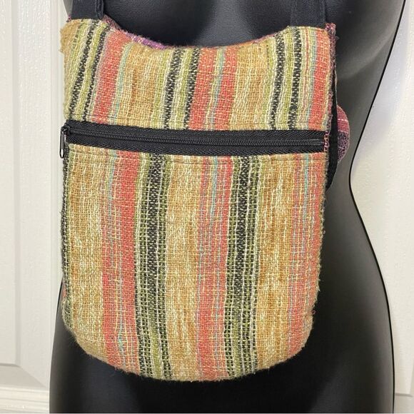 Boho Hippie Cloth Crossbody Orange Purple Gray Blue Adjustable Black Strap - Picture 8 of 11
